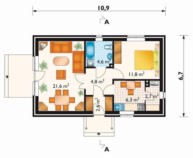Rzut parteru lustro POW. 54,4 m²