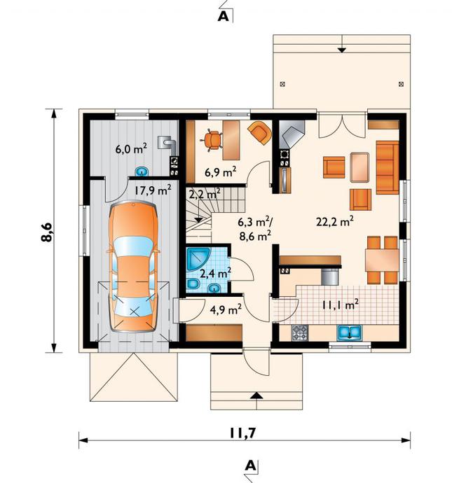 Rzut parteru POW. 82,2 m²