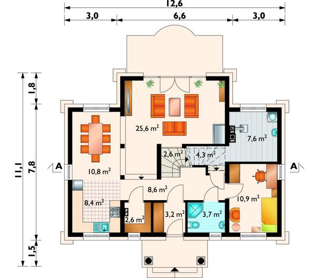 Rzut parteru POW. 88,3 m²