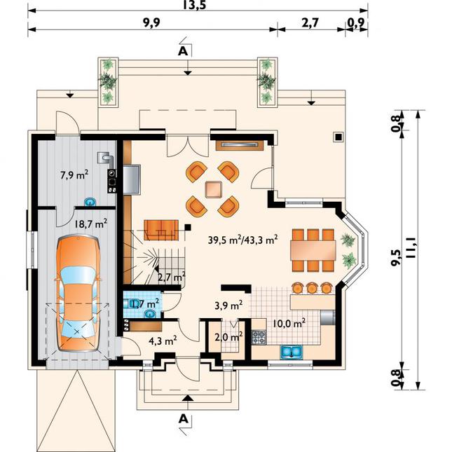 Rzut parteru lustro POW. 94,5 m²