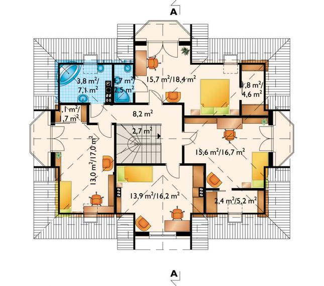 Rzut poddasza lustro POW. 100,3 m²