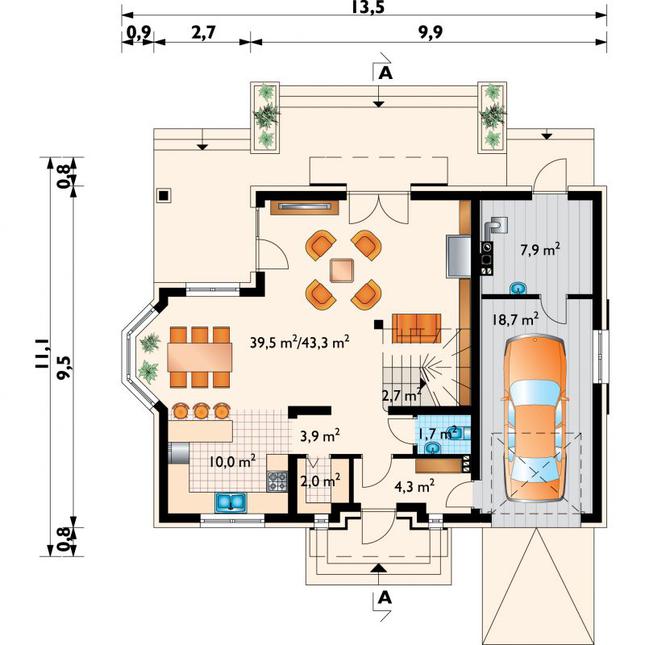 Rzut parteru POW. 94,5 m²