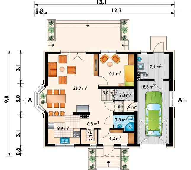 Rzut parteru POW. 94,9 m²