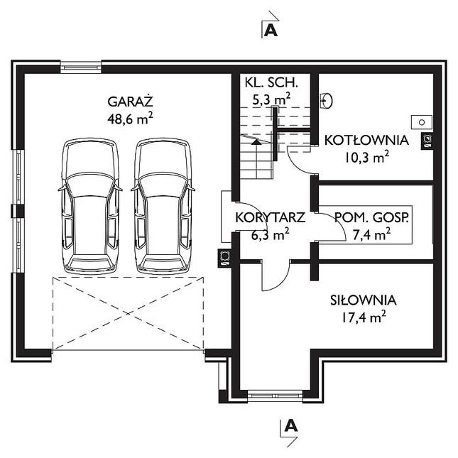 Rzut piwnicy lustro POW. 95,3 m²
