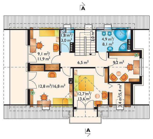 Rzut poddasza lustro POW. 77,6 m²
