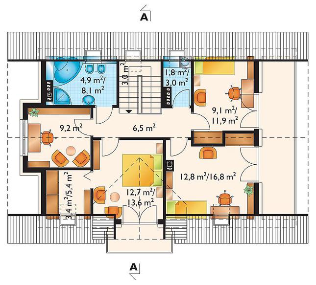 Rzut poddasza POW. 77,6 m²