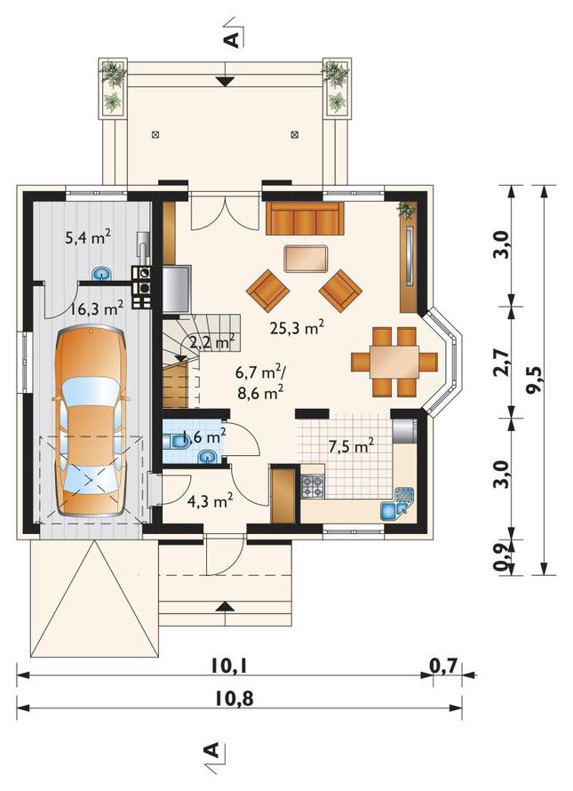 Rzut parteru lustro POW. 72,0 m²