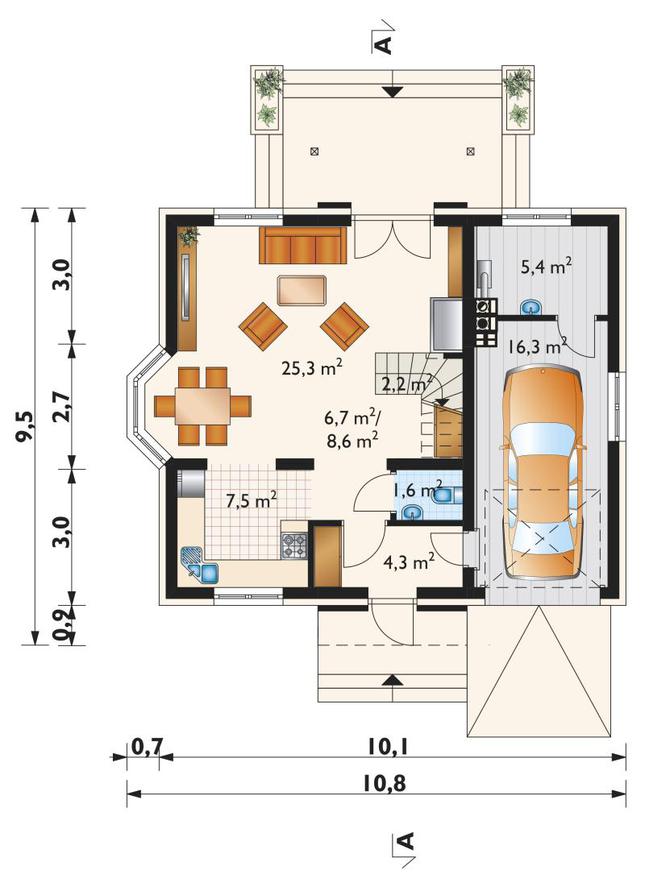 Rzut parteru POW. 72,0 m²