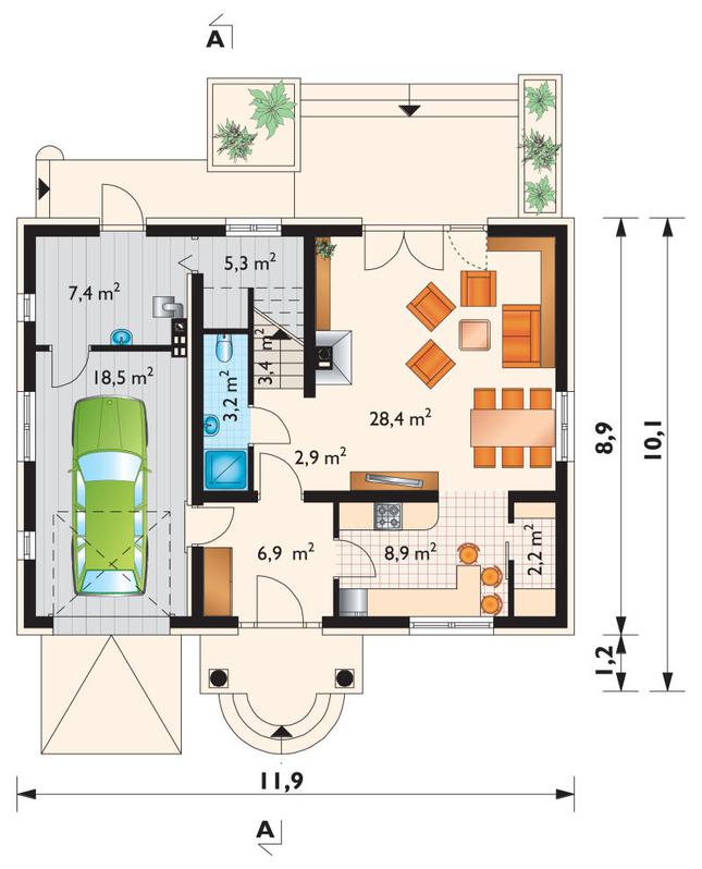 Rzut parteru lustro POW. 87,1 m²