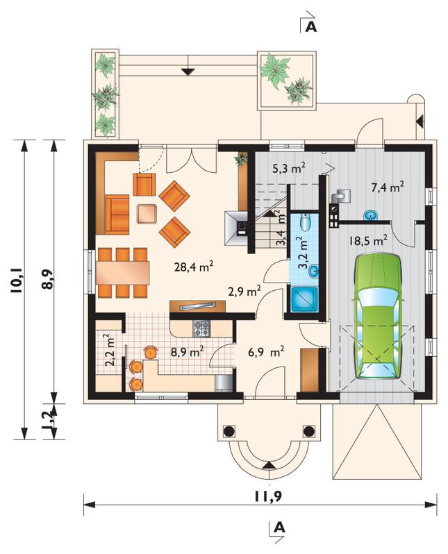 Rzut parteru POW. 87,1 m²