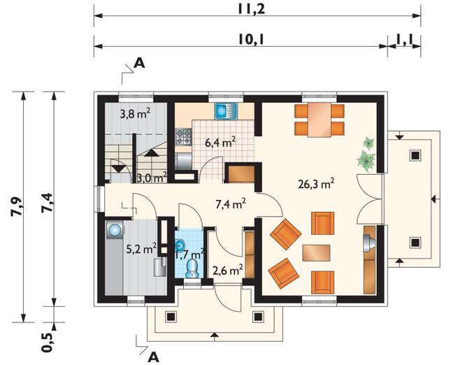 Rzut parteru POW. 56,4 m²