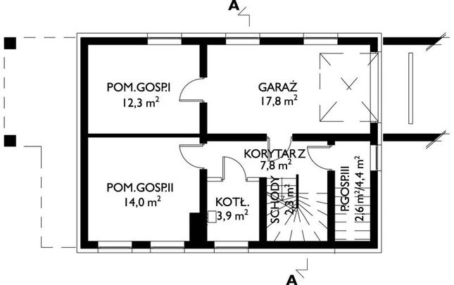 Rzut piwnicy POW. 62,5 m²