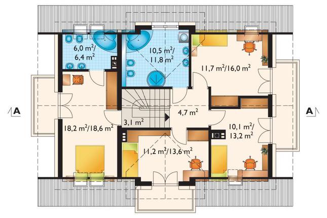 Rzut poddasza lustro POW. 84,4 m²
