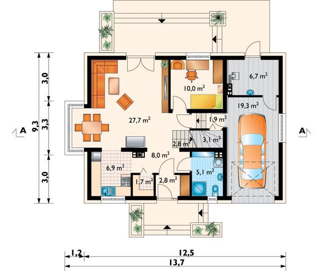 Rzut parteru POW. 96,0 m²