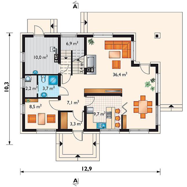 Rzut parteru POW. 91,2 m²