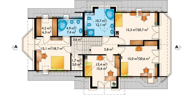 Rzut poddasza lustro POW. 113,8 m²