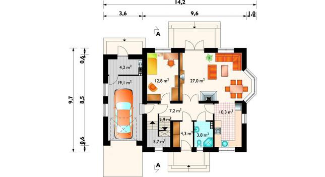 Rzut parteru POW. 97,3 m²