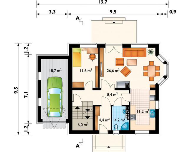 Rzut parteru POW. 91,1 m²