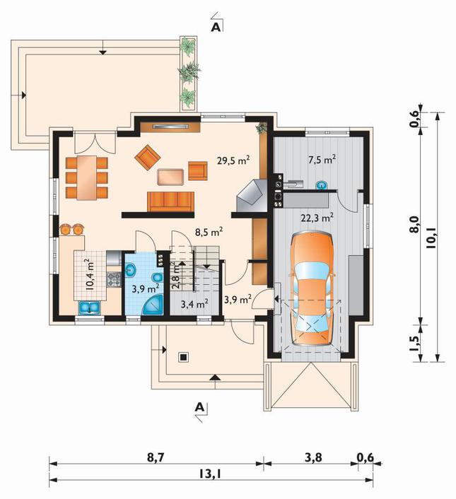 Rzut parteru POW. 92,2 m²