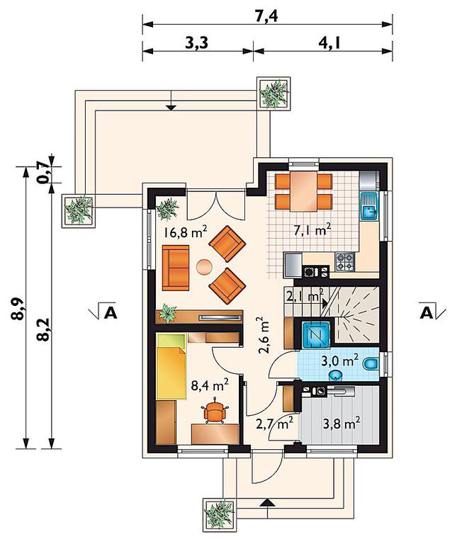Rzut parteru POW. 46,5 m²