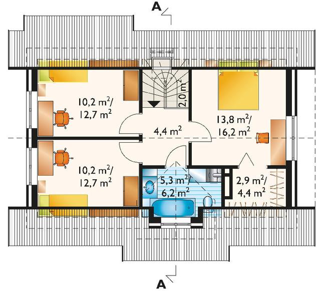 Rzut poddasza lustro POW. 58,6 m²