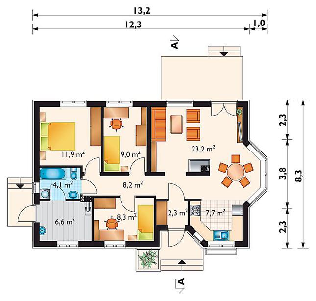 Rzut parteru POW. 81,3 m²