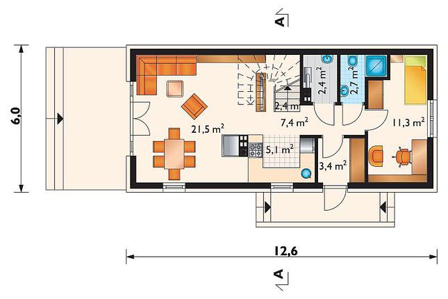 Rzut parteru POW. 56,2 m²