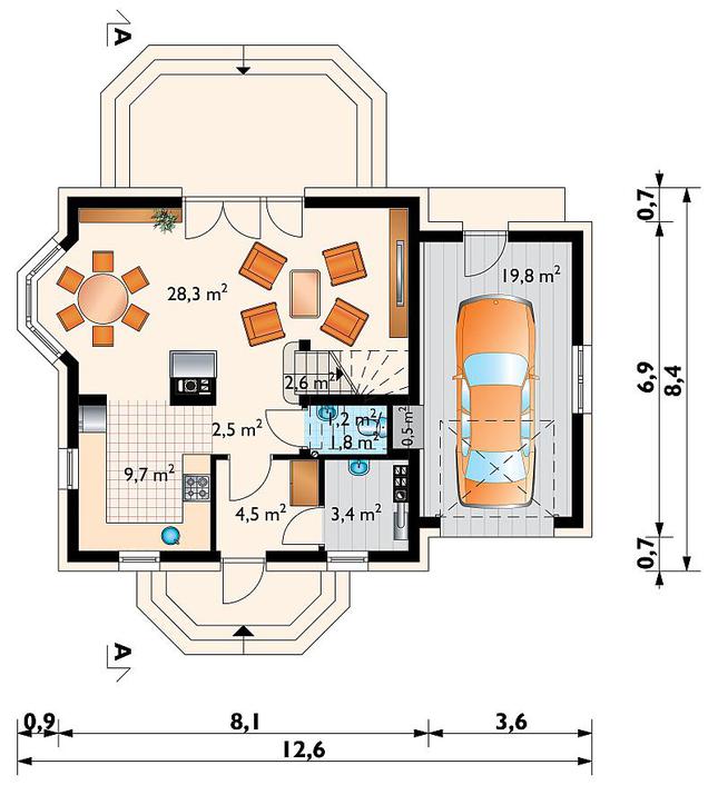Rzut parteru lustro POW. 73,1 m²