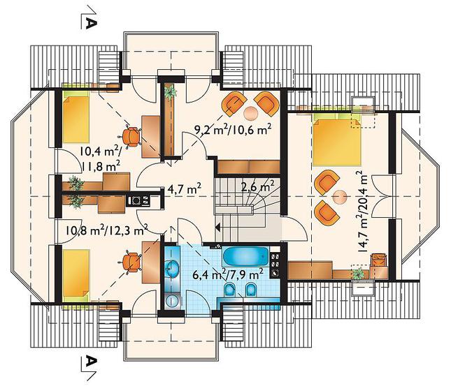 Rzut poddasza lustro POW. 70,3 m²