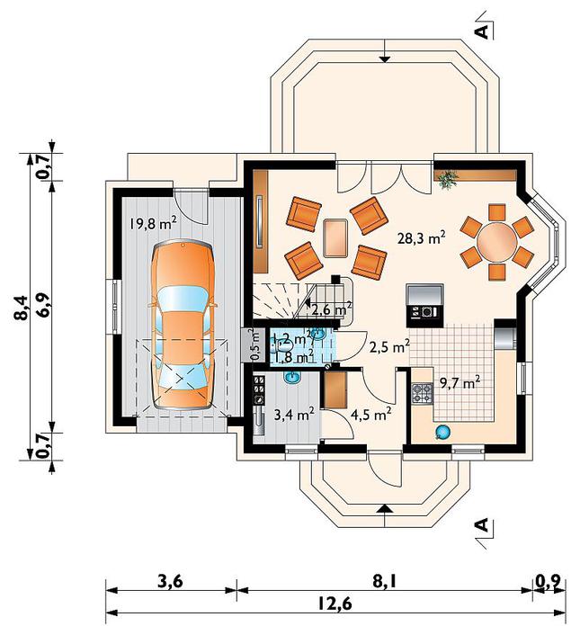 Rzut parteru POW. 73,1 m²