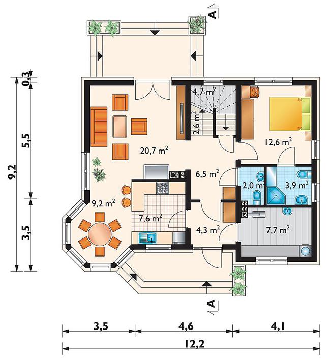 Rzut parteru POW. 81,8 m²