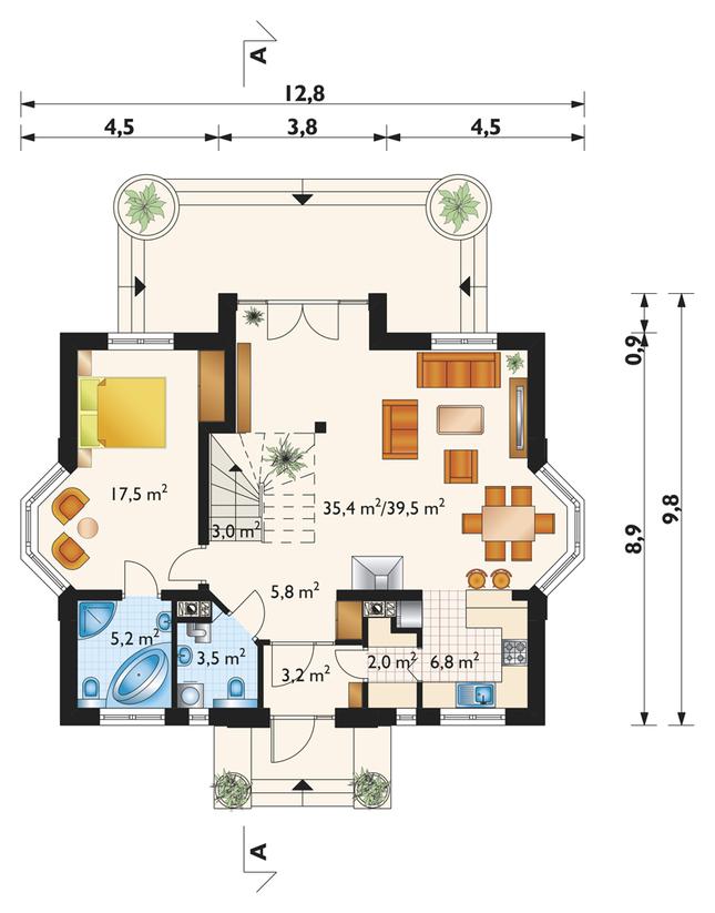 Rzut parteru lustro POW. 86,3 m²
