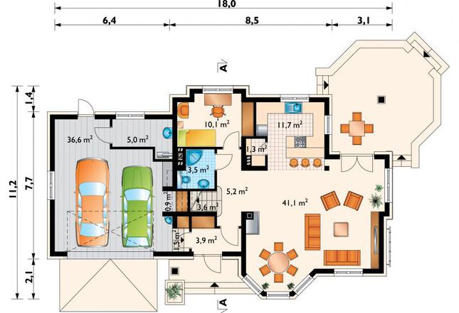 Rzut parteru POW. 124,4 m²