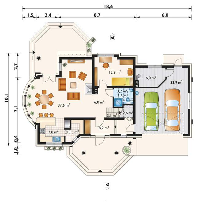Rzut parteru POW. 125,2 m²