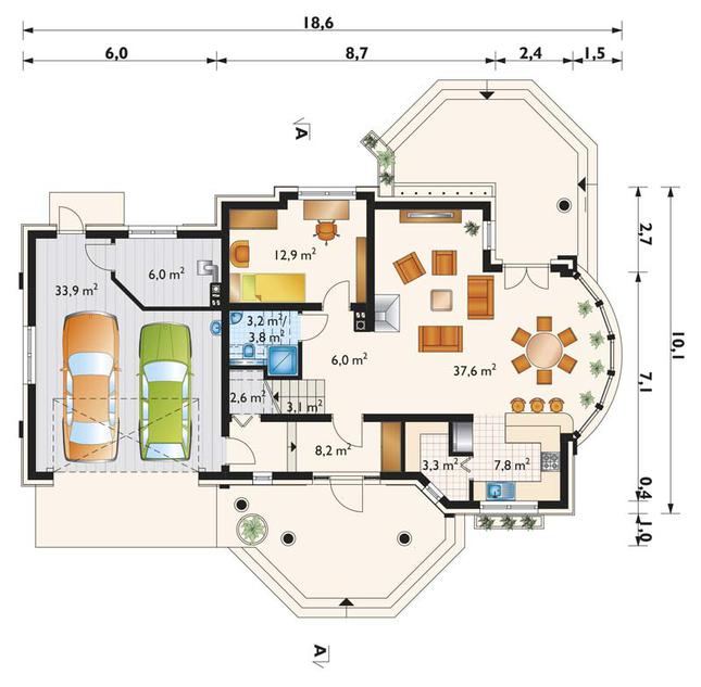 Rzut parteru lustro POW. 125,2 m²