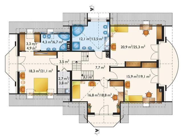 Rzut poddasza lustro POW. 127,5 m²