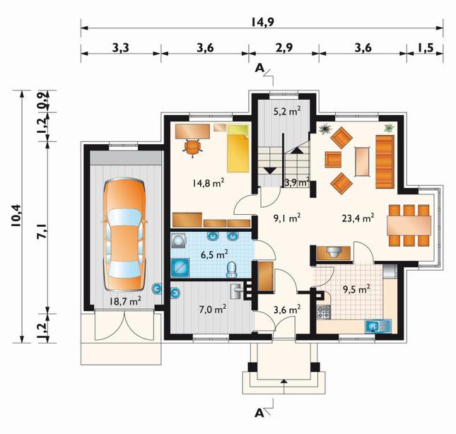 Rzut parteru POW. 101,7 m²