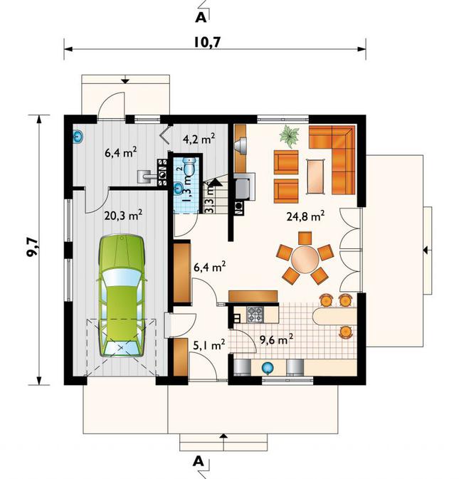Rzut parteru POW. 81,8 m²