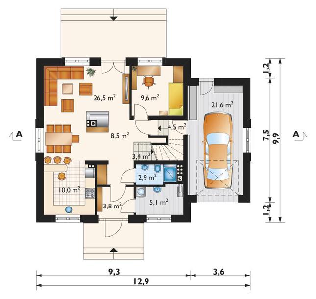Rzut parteru lustro POW. 95,9 m²