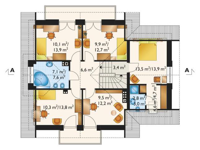 Rzut poddasza lustro POW. 91,9 m²