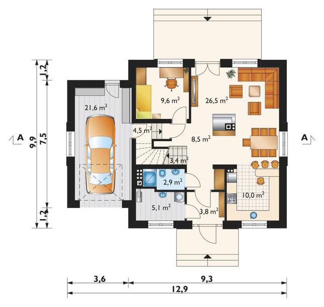 Rzut parteru POW. 95,9 m²