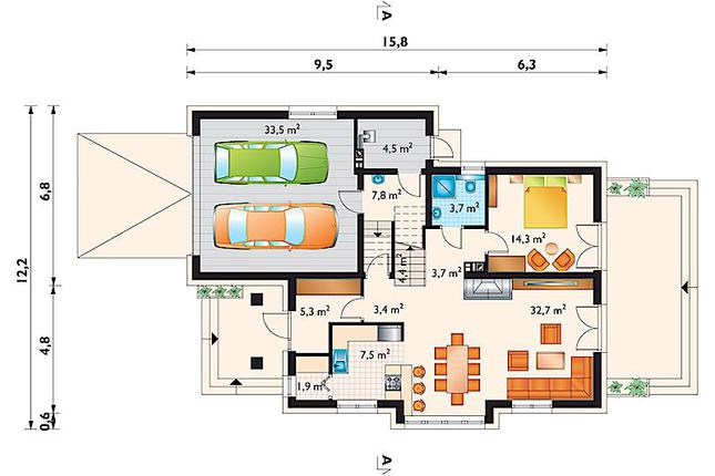 Rzut parteru POW. 122,7 m²