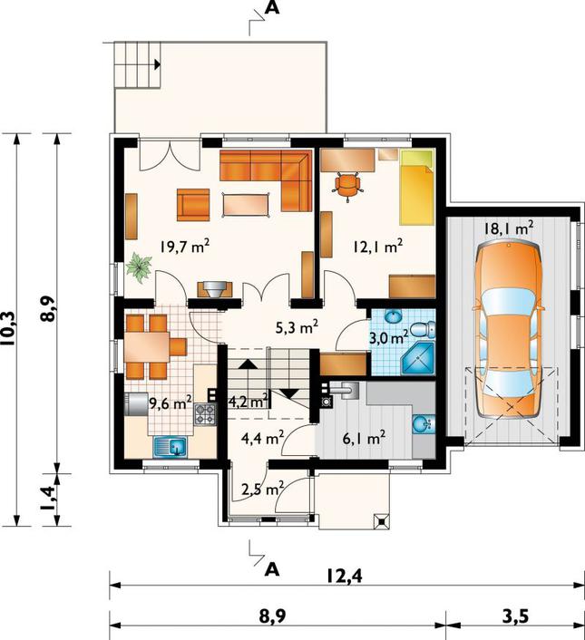 Rzut parteru POW. 85,0 m²