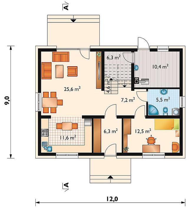 Rzut parteru POW. 90,0 m²