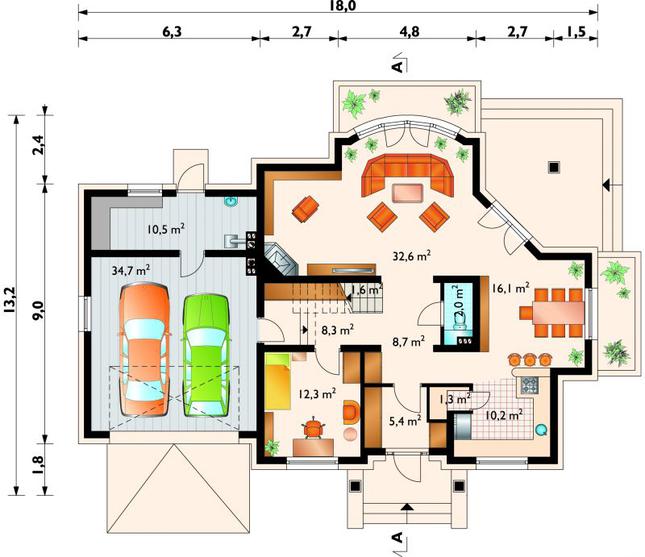 Rzut parteru POW. 143,7 m²