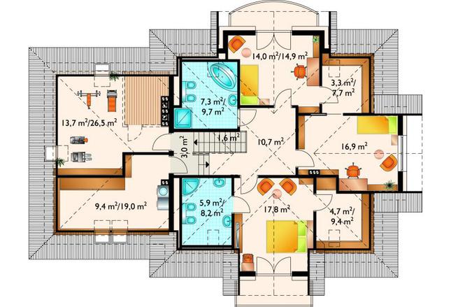 Rzut poddasza POW. 145,4 m²