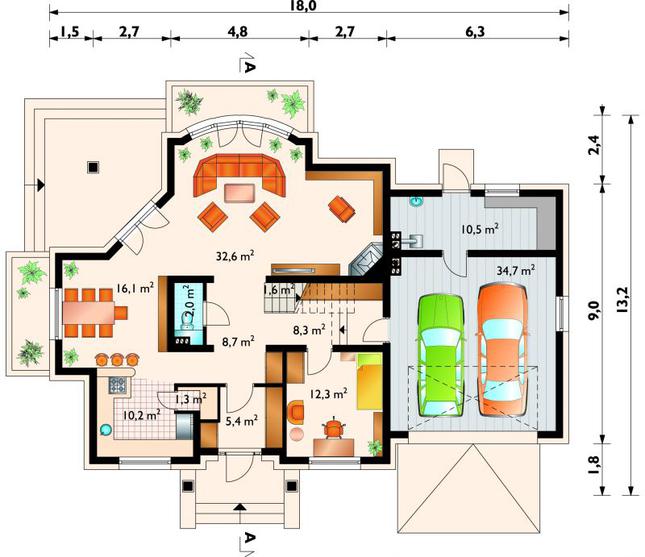 Rzut parteru lustro POW. 143,7 m²