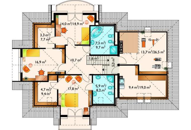 Rzut poddasza lustro POW. 145,4 m²