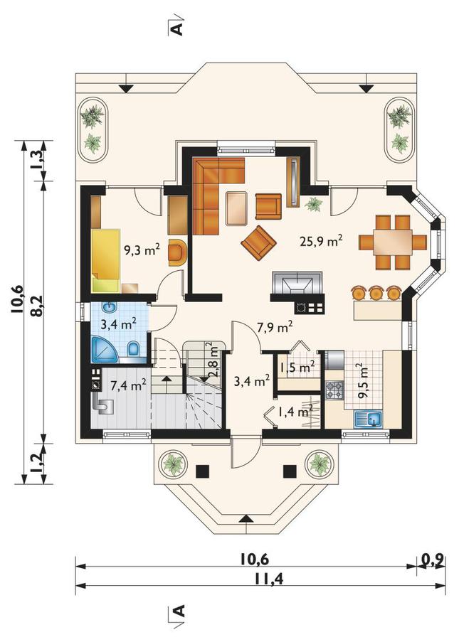 Rzut parteru POW. 72,5 m²