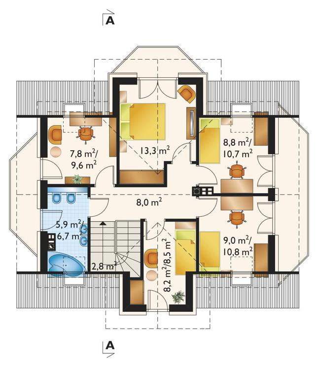 Rzut poddasza POW. 70,4 m²